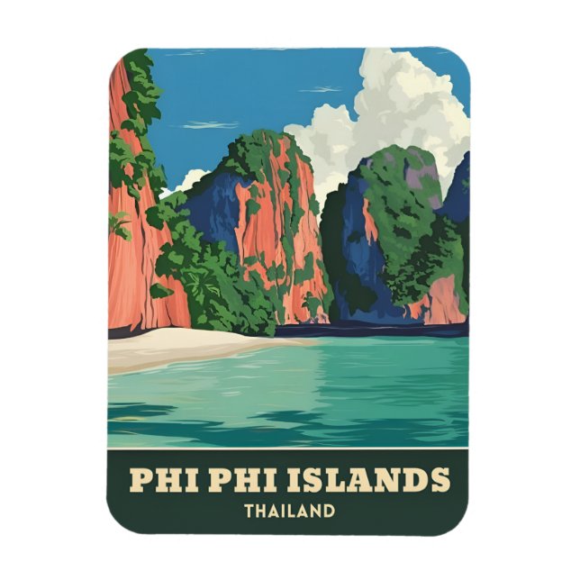 Vintage Travel Phi Phi Islands Thailand Seaside Magnet (Vertical)