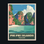 Vintage Travel Phi Phi Islands Thailand Seaside Postcard<br><div class="desc">Experience the timeless allure of Thailand's Phi Phi Islands with this unique retro travel inspired design. Infused with nostalgic vibes and vintage charm, this piece captures the iconic turquoise waters, towering limestone cliffs, and white sandy beaches of the Phi Phi Islands in a retro minimalist style that combines mid-century aesthetics...</div>
