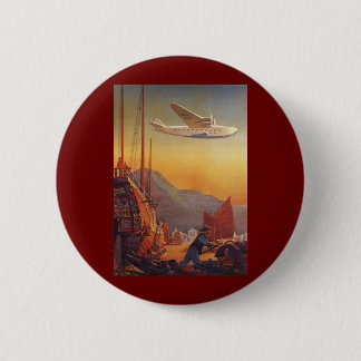 Vintage Travel, Plane Over Junks in Hong Kong 6 Cm Round Badge