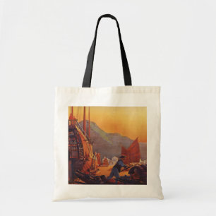 Vintage Travel, Plane Over Junks in Hong Kong Tote Bag