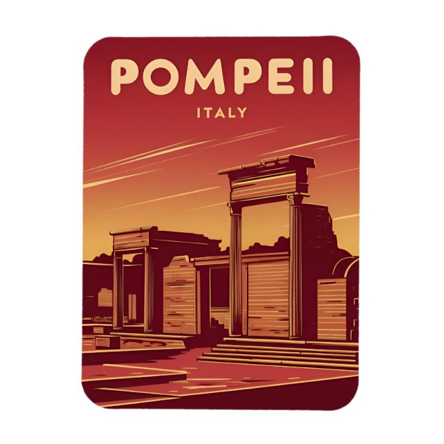 Vintage Travel Pompeii Italy Retro Graphic Magnet (Vertical)
