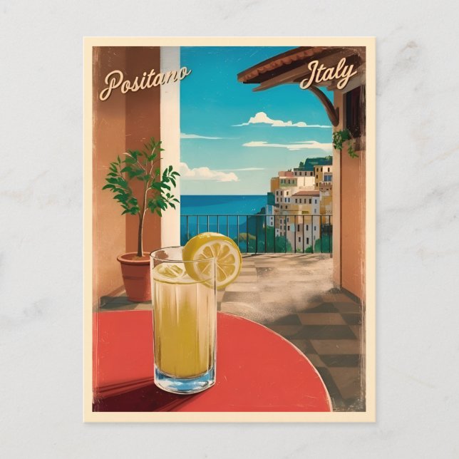 Vintage Travel Positano Italy Retro Scenic Postcard (Front)