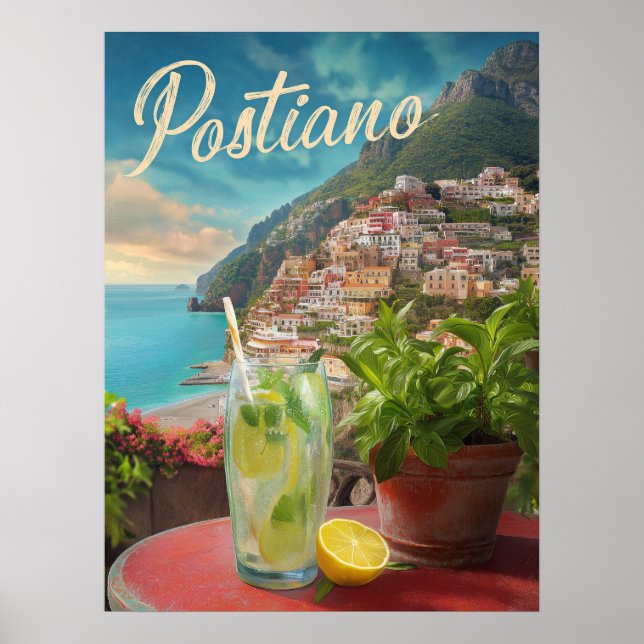 Vintage Travel Positano Italy Retro Scenic Poster (Front)