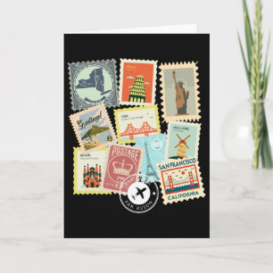 Vintage Travel Postage Stamps Vacation Philatelic Card