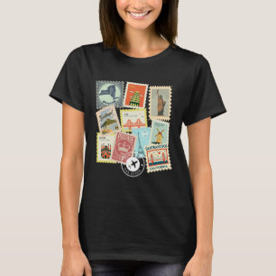 Vintage Travel Postage Stamps Vacation Philatelic T-Shirt