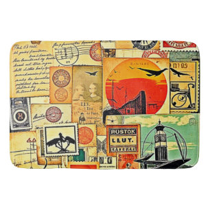 Vintage Travel Postcard Art Bath Mat