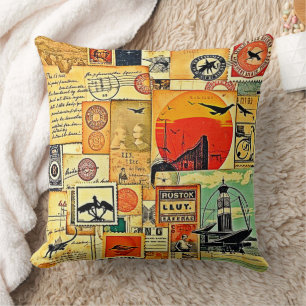 Vintage Travel Postcard Art Cushion