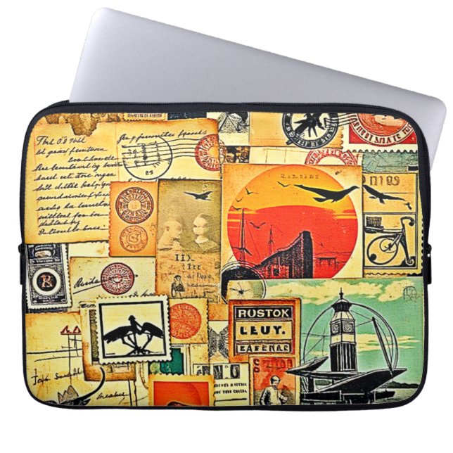 Vintage Travel Postcard Art Laptop Sleeve (Front)