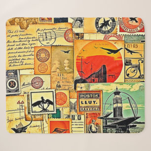 Vintage Travel Postcard Art Sherpa Blanket