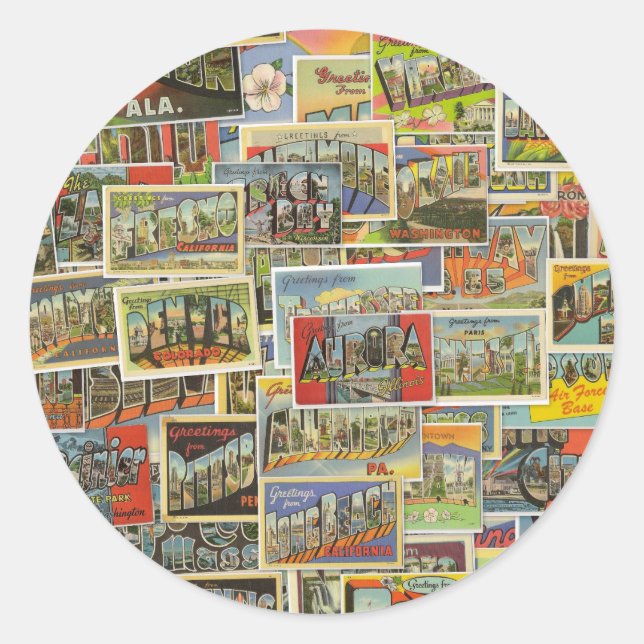 Vintage Travel Postcards Collage Stickers (Front)