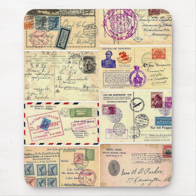 Vintage Travel Postcards Mouse Mat (Front)