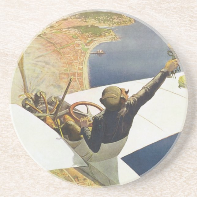 Vintage Travel Poster, Aeroplane over Nice France Coaster (Front)