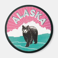 Vintage Travel Poster, Alaska Black Bear in Snow