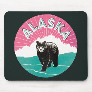 Vintage Travel Poster, Alaska Black Bear in Snow Mouse Mat
