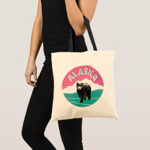 Vintage Travel Poster, Alaska Black Bear in Snow Tote Bag