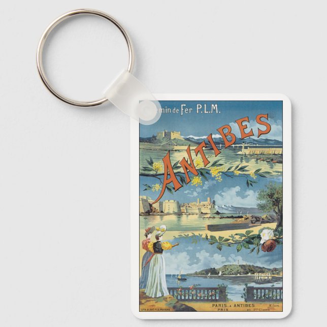 Vintage Travel Poster, Antibes, France Key Ring (Front)