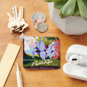 Vintage Travel Poster Art, Discover Puerto Rico! Key Ring