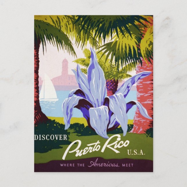 Vintage Travel Poster Art, Discover Puerto Rico! Postcard (Front)