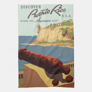 Vintage Travel Poster Art, Discover Puerto Rico! Tea Towel