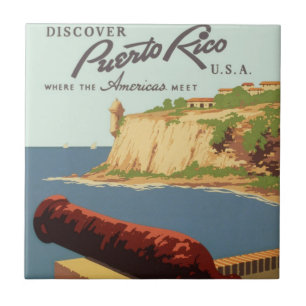 Vintage Travel Poster Art, Discover Puerto Rico! Tile