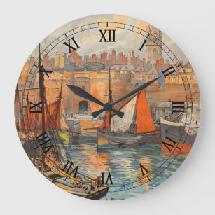 Vintage Travel Poster Art, Saint Malo, France Large Clock