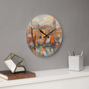 Vintage Travel Poster Art, Saint Malo, France Large Clock