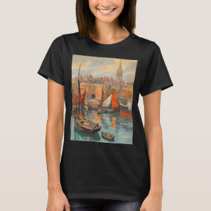Vintage Travel Poster Art, Saint Malo, France T-Shirt