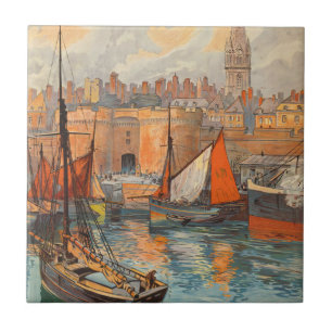Vintage Travel Poster Art, Saint Malo, France Tile