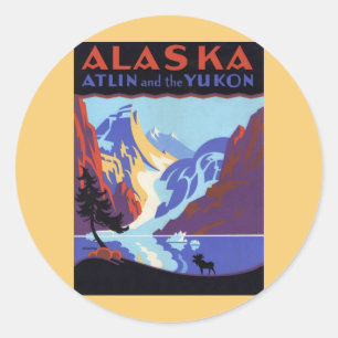 Vintage Travel Poster, Atlin and the Yukon, Alaska Classic Round Sticker
