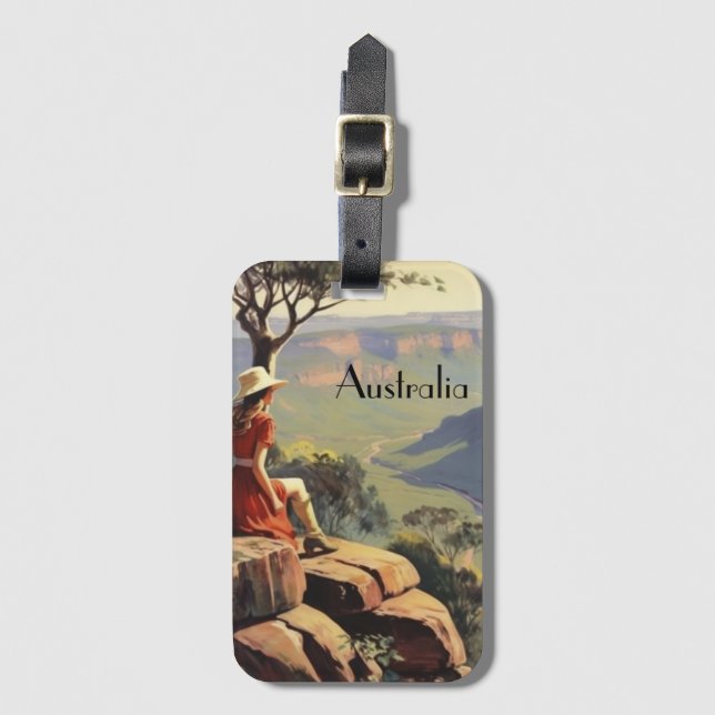 Vintage Travel Poster Australia Canyon Luggage Tag (Front Vertical)
