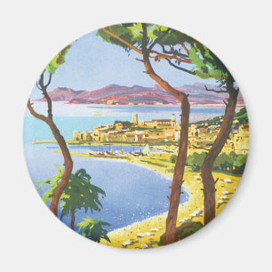 Vintage Travel Poster, Beach in Cannes, France Magnet