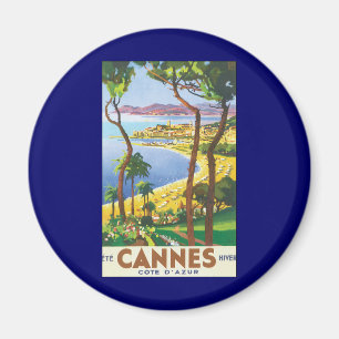 Vintage Travel Poster, Beach in Cannes, France Magnet