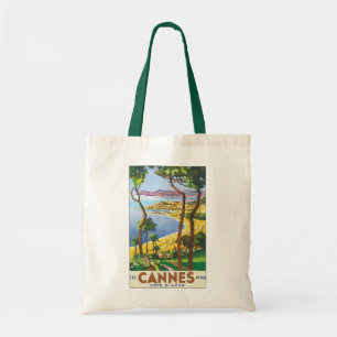 Vintage Travel Poster, Beach in Cannes, France Tote Bag