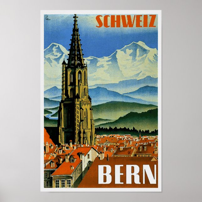 Vintage Travel Poster Bern Switzerland (Front)