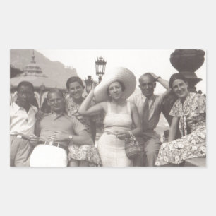 Vintage travel poster black and white photo rectangular sticker