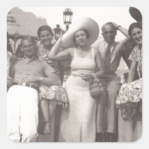 Vintage travel poster black and white photo square sticker