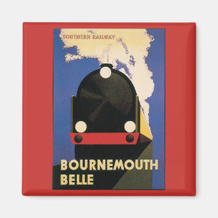 Vintage Travel Poster, Bournemouth Belle Train Magnet