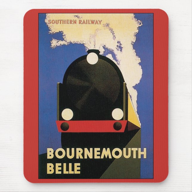 Vintage Travel Poster, Bournemouth Belle Train Mouse Mat (Front)