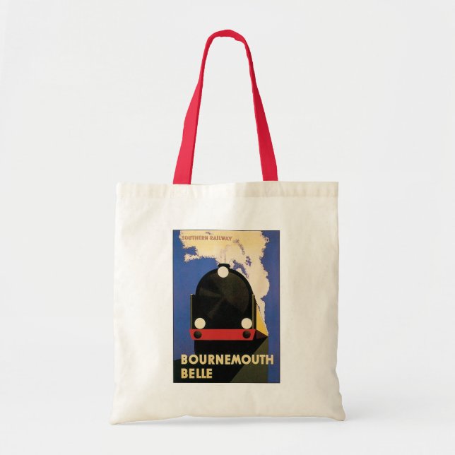 Vintage Travel Poster, Bournemouth Belle Train Tote Bag (Front)
