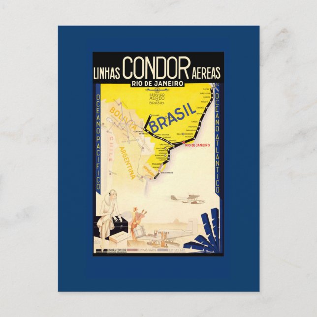 Vintage Travel Poster Brasil on Cards, Postcards (Front)