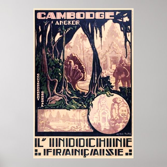 Vintage Travel Poster Cambodia Angkor Wat Temple (Front)