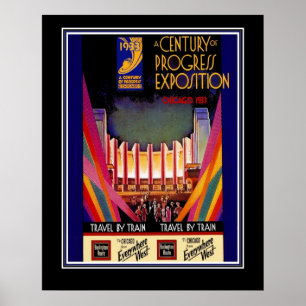 Vintage Travel Poster Chicago Train Large Size