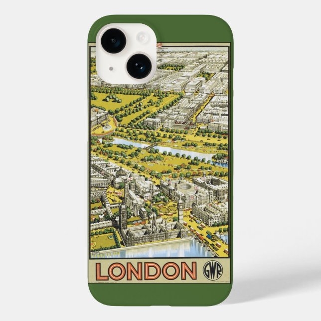 Vintage Travel Poster, City of London Aerial View Case-Mate iPhone Case (Back)