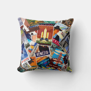 Vintage Travel Poster Collage No. 1 Throw Pillow