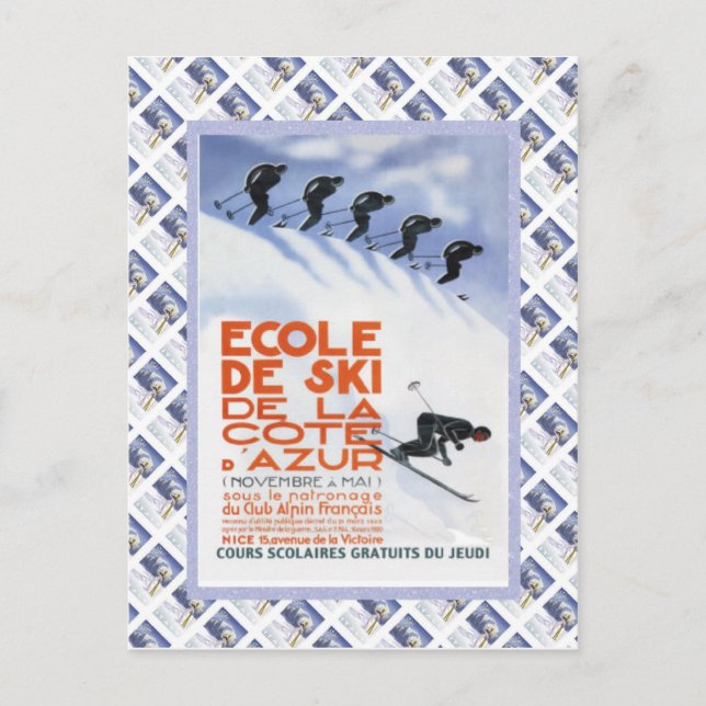 Vintage travel poster,Ecole de Ski Postcard (Front)