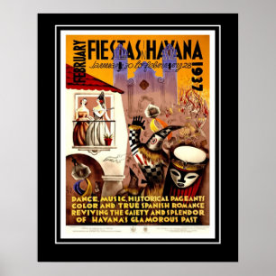 Vintage Travel Poster Fiestas Havana Cuba Large