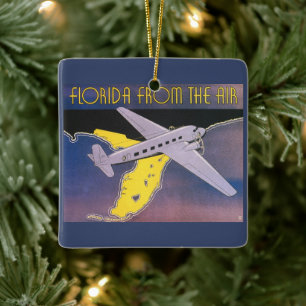 Vintage Travel Poster, Florida from Air Aeroplane Ceramic Ornament