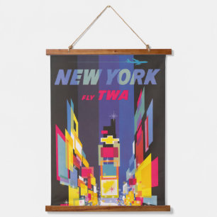 Vintage Travel Poster, Fly Twa, New York Hanging Tapestry