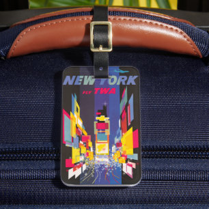 Vintage Travel Poster, Fly Twa, New York Luggage Tag