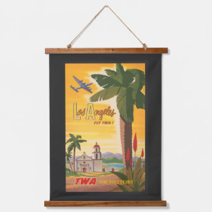 Vintage Travel Poster, Fly Twa To Los Angeles Hanging Tapestry